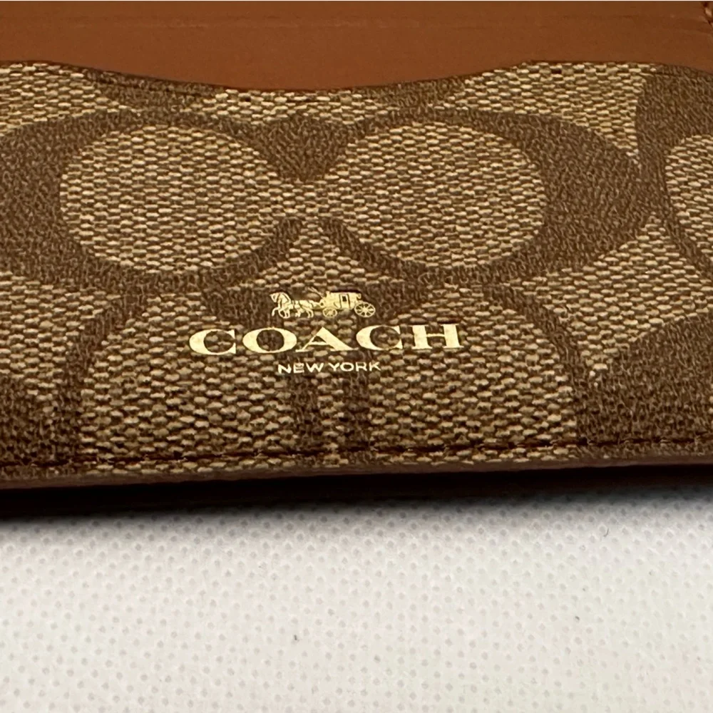 Coach Signature Brown and Tan Card Holder - Picture 2 of 11